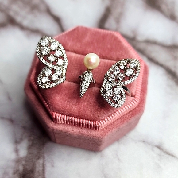 Sterling silver double burgundy ring with pearl